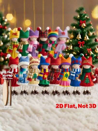 16/32 szt. Urocze, płaskie, drewniane, dwuwymiarowe zawieszki świąteczne w kształcie aniołków, z klasycznymi czerwonymi i białymi wzorami, idealne na choinkę, jako prezent świąteczny, do zawieszania w pudełku/torebce na prezent świąteczny, do zawieszenia na butelce wina/napojów, na imprezy, do ogrodu i na zewnątrz