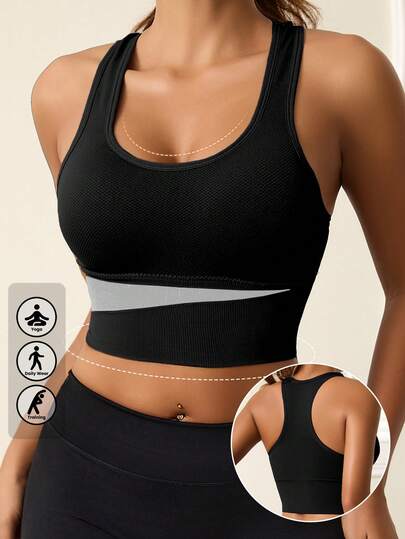 1pc Women's Wireless Sports Bra, Backless Design, Lift-Up Sexy Sports Shorts, Suitable For Workout And Fitness