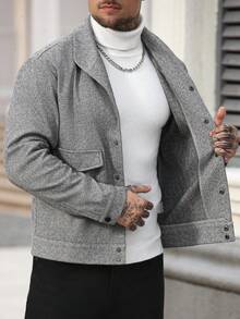 Chaqueta gris texturizada casual para hombre, estilo vintage, otoño/invierno