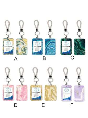 1 set personlig nyckelring med marmortryck, väskberlock, lädersnöre, lämplig för arbets-ID, sjuksköterska/läkare/student-ID, kan användas som present eller dagligt bruk