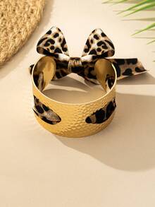 1 pieza Brazalete de mujer con estampado de leopardo de moda y sexy, diseño de lazo y textura metálica de apertura ancha, adecuado para fiestas, banquetes, estilo callejero, brazalete de bufanda elegante para mujeres, regalo exquisito para mamá y reuniones familiares