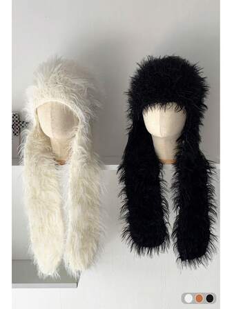 Cute Rabbit Ear Knitted Beanie Hat, Braided Warm Winter Hat For Women, Fuzzy Earflap Ski Cap