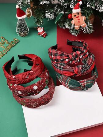1pc Christmas Themed Printed Knotted Headband For Women, Suitable For Christmas Holiday Outfit Accessory ,Hair Band ,Diadema ,Hair Hoop