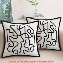 2pcs Modern Abstract Throw Pillow Covers (Black & White) - Contemporary Geometric Design, Farmhouse Style, Zippered Polyester Couch Cushion Cover & Sofa Decor - Machine Washable, Available In 18"X18" Size - White - View 12