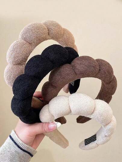 1pc Women's New Latte Sponge Cloud Top Knot Headband, Cute & Versatile, Wide Non-Slip Hairband For Autumn/Winter,Hairband,Hair Hoop Headbands, Skincare Headband
