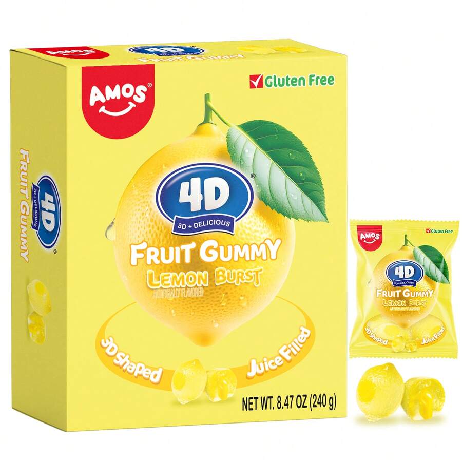 4D Fruit Gummy Candy Lemon Burst Flavor, 8.47oz Bag 3D Shaped Juice-Filled Gummies – Fun & Delicious Snack, Gluten-Free - Hương vị chanh - Xem 1
