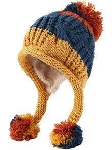 Gorro de invierno peruano para mujeres con orejeras, gorro de esquí de sherpa, gorros de nieve de punto forrados de lana con 3 pompones - M8375-zangqing - Ver 6