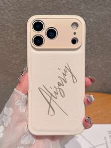 Customized Engraved Name/Letter Faux Leather Phone Case, Compatible With Iphone 17 Pro Max, 17 Pro, 17, 16, 15, 14, 13, 12, 11 Pro Max Plus, With Camera Protection Back Cover - White - View 5