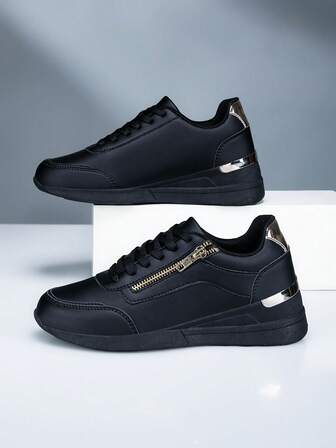 Women's Black & Gold Era Platform Wedge Shoes