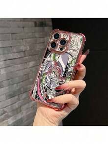 Kreative Schwarze Comic D-Dämon Graffiti Rosa Schwert Krieger Jäger Handyhülle Geeignet für 17 16e 16 15 14 13 12 11 Mini Pro Max Air X XR XSMAX 8 7 Plus Anti-Fall Transparente Weiche Rückseite, Alltagshülle, Schwertkämpfer, Anime Design, Spritzgegossen, Langlebiges Material, Benutzer - Pink - Übersicht 3