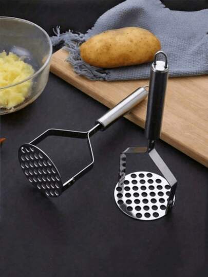 Machacador de patatas de acero inoxidable - Para verduras, frutas, herramienta de prensado manual para la cocina - Diseño elegante de metal con mango cómodo, adecuado para la preparación de verduras, utensilio de cocina duradero, triturador versátil para el hogar y suministros escolares (color de estilo aleatorio)