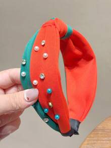 1pc Women's Christmas Pearl Headband, Rhinestone Decorated, Creative & Versatile Hair Accessory, Hair Band Hair Hoop