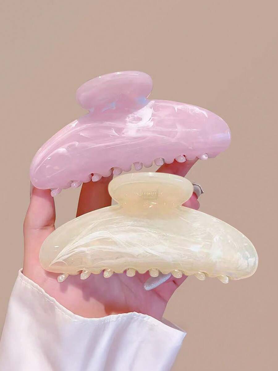 2pcs Large Size Pink & White Ombre Wavy Hair Clips, 11cm, High Quality Elegant Minimalist Versatile Summer Hair Accessories Suitable For Daily, Casual, Party, Work, Vacation, Face Washing, Makeup, Outfit Matching Elegant Claw Clip Winter Hair Clutch