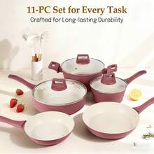 M MELENTA Pots And Pans Set Non Stick, 11 Pcs Kitchen Induction Cookware Set, Healthy Granite Nonstick Cooking Set With Frying Pan Set, Saucepans, Utensils,Climate Pledge Friendly - Mocha Red - View 4