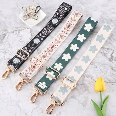 1pc Canvas Wide Strap Bag Strap, Colorful Floral Print Casual Keychain Strap