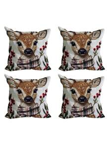 Świąteczna dekoracja: Urocza świąteczna poszewka na poduszkę z reniferem, 17,7 x 17,7 cala, miękka, krótka pluszowa, z nadrukiem 2D, nadająca się do prania w pralce, zapinana na zamek błyskawiczny, idealna do sypialni i salonu