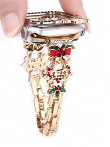 1pc Christmas Element Smart Watch Band, Fits 20mm/22mm Watch Straps Compatible With Samsung Galaxy Watch, Garmin, Amazfit, Etc. Also Compatible With Apple Watch Series 10/9/8/7/6/SE/5/4/3/2/1 38/40/41/42/44/45/46/49mm. Christmas Bell, Reindeer, Santa Claus Decoration, Fashionable Smart Watch Accessory - Adjustable Length (Band Only, Watch Not Included) - Multicolor - View 6