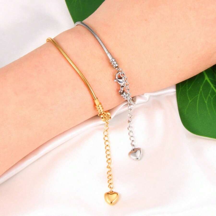 1pc/Set Zinc Alloy Gold Silver Can Choose Soft Snake Bone Chain Retro Jewelry Bracelet Summer Women's Senior Sense Simple Love Women's Bracelet - 銀色的 - 查看 1