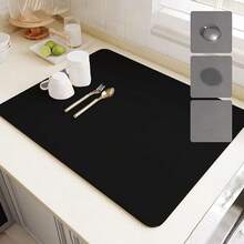 Tapete de Secado de Platos de Silicón - Alfombrilla Súper Absorbente y Antideslizante - Protector de Encimera Resistente al Agua, Calor y Moho - Fácil de Limpiar, No Guarda Olores(Azul, 16"x24") - Negro - Ver 13