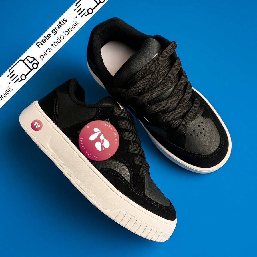 Women's Basic Casual Sneakers With Comfortable High Sole - 黑色 黑色 新款 - 查看 1