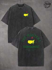 1pc Creative And Versatile, "THE MASTERS" Golf Pattern, Golf Shirt, Men's And Women's T-Shirts, 230G Wash Cotton High-Quality Cotton Printed T-Shirts, Suitable For Street Retro And Outdoor Sports And Leisure, Y2K Style Outfit, Ball Sports T-Shirts, Perfect Gifts. Men's Clothing Shirts - 黑色 - 查看 1