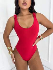Kit 3 Basic Bodysuits With Thick Straps And Elastic With Discreet Neckline, Shapewear, Versatile Casual Fashion, Casual, Gringa Blogger - 黑-白-紅 - 查看 3
