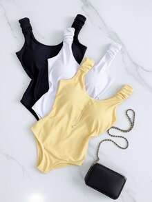 Kit 3 Basic Bodysuits With Thick Straps And Elastic With Discreet Neckline, Shapewear, Versatile Casual Fashion, Casual, Gringa Blogger - 黑白黃 - 查看 1