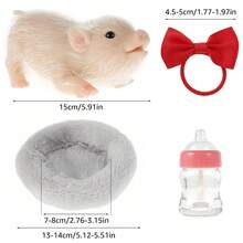 手工植绒复活动物模型逼真宠物硅胶小猪减压玩具，圣诞版 - 白色 - 查看 3