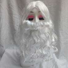 1pc White Santa Claus Wig + 1pc White Beard, Heat-Resistant Synthetic Hair, Suitable For Daily Parties, School Costumes. Unisex Cartoon Character Anime Cosplay Wig, Suitable For Holidays Like Thanksgiving, Birthday. Suitable For Halloween, Carnival, Comic Con, Christmas Decoration