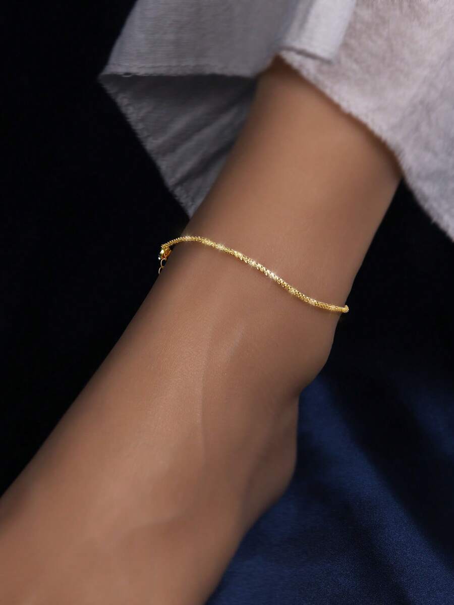 1 st handgjord fotlänk i 925 sterlingsilver med glittrande stjärna, visar upp personlig berlock, kvalitetssmycken, lämplig för kvinnors vardag, dejt, festkläder - Gult guld - Visa 1