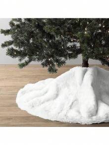 1pc Soft Faux Wool Long Plush Pure White Christmas Tree Skirt, Soft Texture Holiday Decor Christmas Tree Skirt, Festive Atmosphere Tree Skirt, Suitable For Scene Decor, Room Decor, Home Decor, Holiday Party Decor, Christmas Decoration - Rabbit Hair - View 8