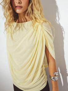Women Y2k Tops Long Sleeve Fashionable Ruched Autumn Pullover Basic Shirt Stylish Solid Color Slim Versatile Style Winter Blouse For Party Club Daily - Yellow - View 1