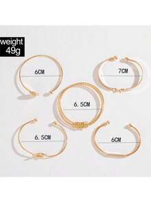 5pcs Asymmetrical Geometric Layered Bangle Bracelet Set, Exaggerated Design Jewelry For Women - Gold 5pcs - View 2