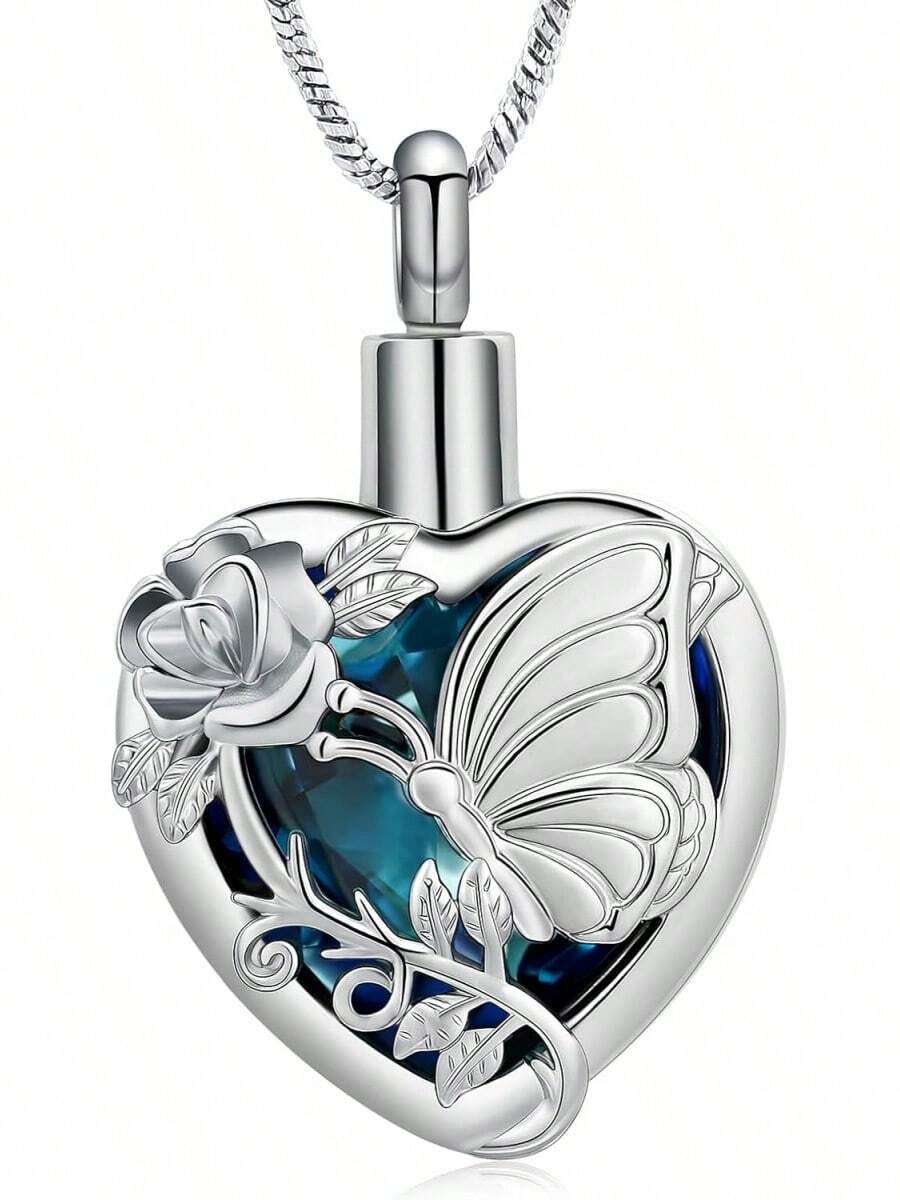 nuevo-2025Yinplsmemory - Collar de urna de cremación de corazón de vidrio, para mujer, urna de mariposa, cenizas, recuerdo de un amor - Púrpura-arco iris - Ver 1