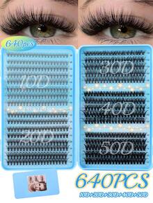 574/630 piezas Pestañas postizas con rizo D, conjunto de alta capacidad para ojos gruesos y esponjosos, de aspecto natural. Maquillaje de belleza, DIY en casa. Gran capacidad, libro de pestañas individuales para principiantes, artistas de maquillaje, pestañas postizas suaves y duraderas. Extensiones de pestañas DIY para ojos de zorro/gato, segmentadas - D - Ver 3