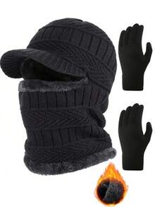 2Pcs Winter Knit Beanie Balaclava Hat Anti-Slip Touch Screen Mittens Set Thermal Ski Mask Cap Unisex For Women Men Winter Gear - Hat + Gloves - View 10