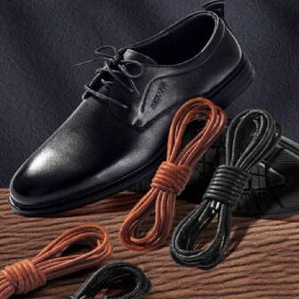 1 Pair Waxed Round Shoelaces For Men, Brown/Black, Suitable For Dress Shoes, Casual Shoes, Boots, Anti-Slip Laces