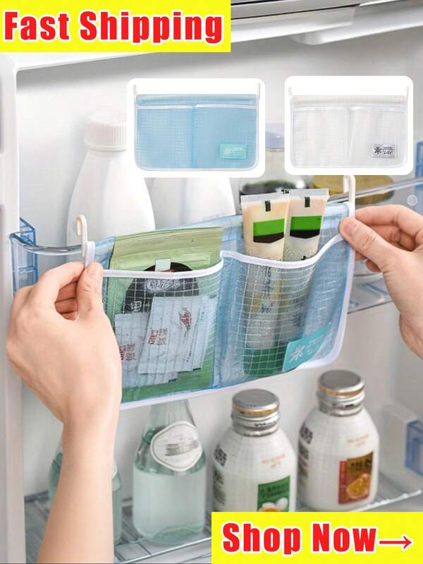 Refrigerator Door Organizer Set, Fridge Hanging Mesh Bag For Kitchen, Household Sundries Sorting Bag, Only For Small Objects Containers,Double-Grid Refrigerator Storage Bag, Household Wall-Mounted Sorting Organizer