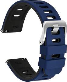 Correa de Reloj Bicolor de 22mm, Goma de Silicona, Correa de Reemplazo de Liberación Rápida para Hombres y Mujeres, Hebilla de Acero Inoxidable Plateada (Negro-Gris) - Azul-Negro (Hebilla Plateada) - Ver 12