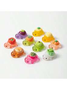 Nouvelle tortue végétale et fruitée fluorescente dans le noir - Mini tortues végétales et fruitées - Tortues assorties - Décoration de résine 3D multicolore en forme d'anneau de natation - Accessoires DIY - Ornement de résine de voiture pour micro-paysage - Charm de sangle de téléphone en gel à la crème de dessin animé - Décoration de résine de mini-pince à cheveux - Ornement d'intérieur domestique - Décoration de collection - Cadeau - Multicolore - Voir 3