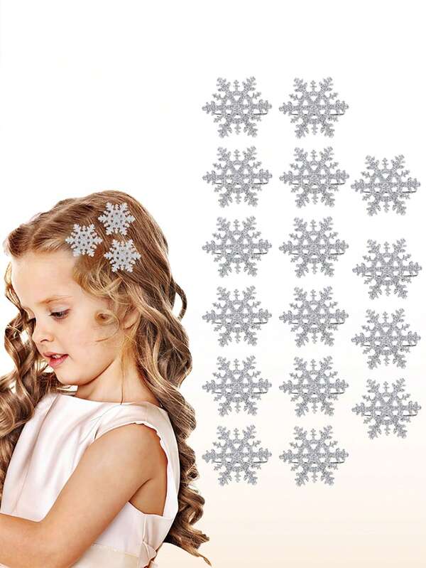 16 Pcs Snowflake Hair Clips Glitter Snowflake Hair Accessories Hairpins For Girls Glitter Christmas Hair Barrettes Alligator Clips For Winter Holiday Party Supplies Party Favors