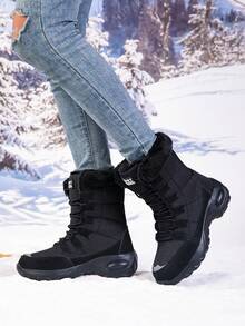 女士秋冬雪地靴，保暖内衬，户外保暖靴，大码加厚冬季鞋，黑色 - 黑色 - 查看 6