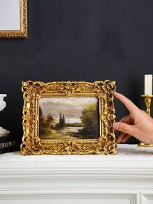 1/3pcs Vintage European Style Gold Floral Pattern Rectangular Decorative Photo Frame Set With Pearl Chain And Golden Swallow Decor, Gold Foil Covered Photo Display Frame, Freestanding Or Wall Mounted, Suitable For Photo Display, Home Decor And Photography Props