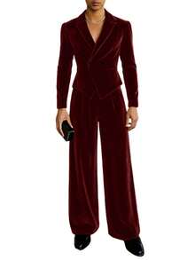 INCERUN Men Lapel Neck Long Sleeve Coat Jacket Blazer Elastic Waist Wide-Leg Long Pants Trousers Spring Fall Party Casual 2PCS Sets Outfits - 酒紅 - 查看 3