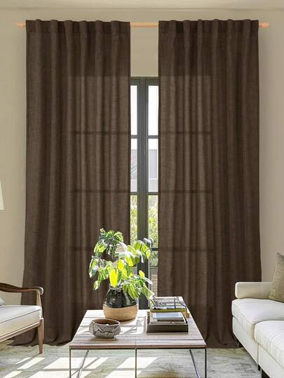 1 Stück braunes Seil-Oberteil, weicher & bequemer verdickter Stoff, transparenter Vorhang, Landhausstil Vorhang geeignet für Schlafzimmer, Wohnzimmer, Küche - UV-Schutz, gestrickt, ungefüttert, dekorativer Polyestervorhang, braune Farbe, schmutzabweisend