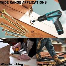 100pcs M5 Flat Head Wood Screws, Zinc Plated Carbon Steel Self-Tapping Screws For Wood, 6 Sizes (M5*25/40/50/60/70/80/90/100), Drive Countersunk Self-Drilling Screws, Yellow Zinc Plated - Gold - View 4