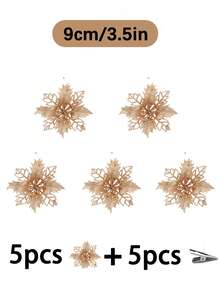 1 件/5 件/10 件/20 件闪光一品红圣诞花，适用于圣诞树和花环装饰，直径 3.5 英寸/5.9 英寸/9.45 英寸（带夹子），圣诞节节日装饰，新年派对用品（颜色：香槟金），圣诞节 - 香檳色 - 查看 15