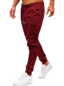 SHENDY Vendy Pantalones Jogger Pants Deportivos Comodos para Hombre con Bolsillo y Cordones - Burdeos - Ver 2