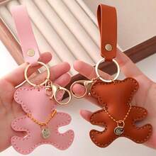 Adorable Hand-Sewn Cute Bear Keychain With Delicate Embroidery For Purse Handbags Bag Accessories Car Charms Stylish PU Teddy Bears Key Charms For Everyday Use And Gift Giving - Green - View 5