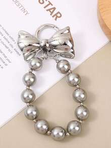 2pcs Elegant Pearl Phone Case Pendant, Silverbowknotw Accessory, Unisex Bag/Keychain Charm - Multicolor - View 3